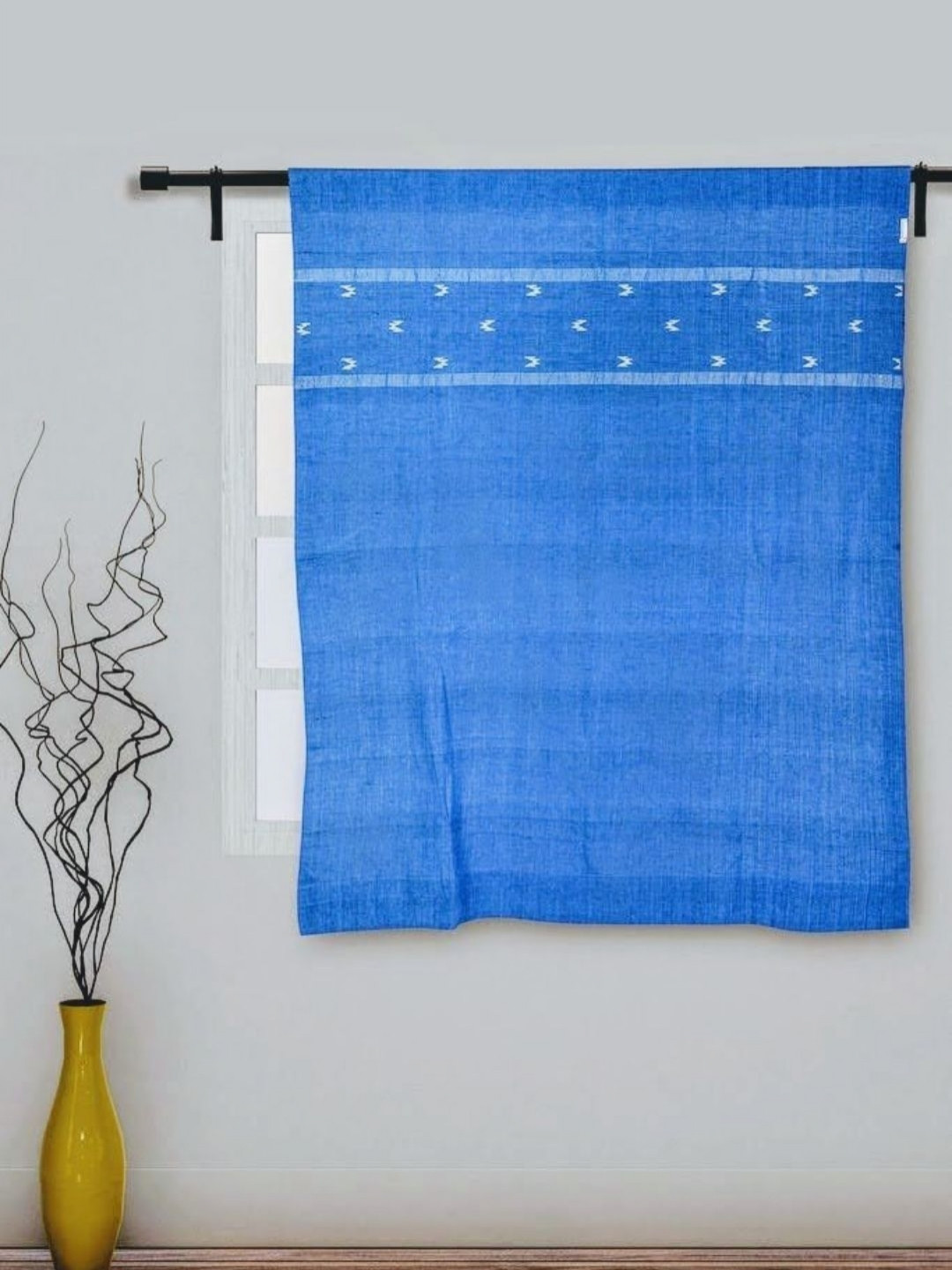 ArtEastri Blue & White Geometric Jamdani Cotton Window Curtain