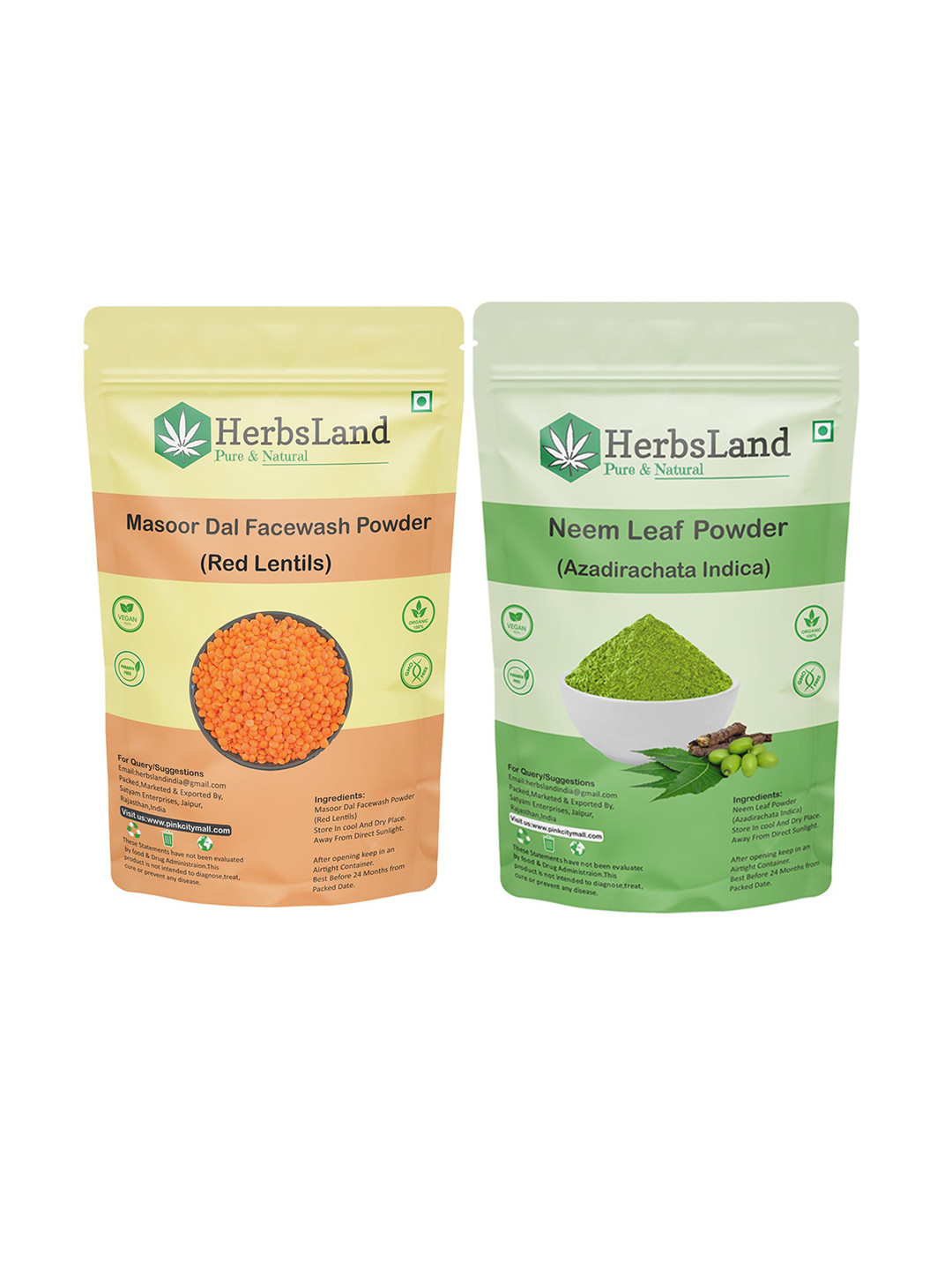 HerbsLand Set Of 2 Masoor Dal & Neem Leaf Face Pack - 150 g Each