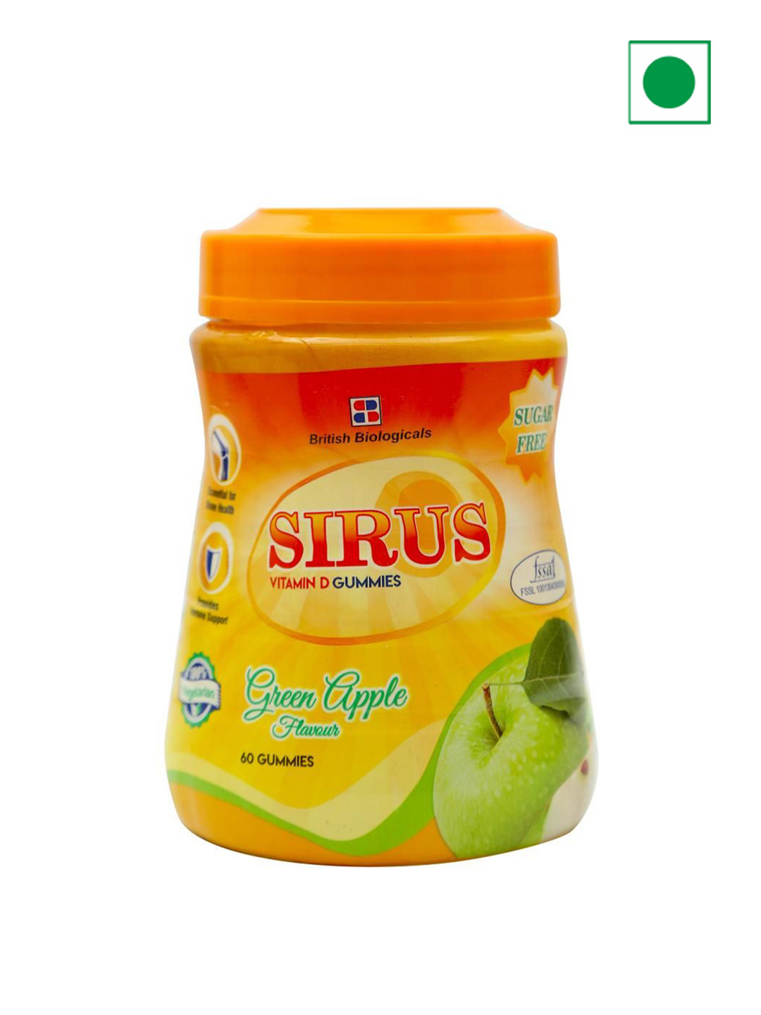 British Biologicals Sirus Vitamin D3 Gummies Supports Immune System - Green Apple - 300 g