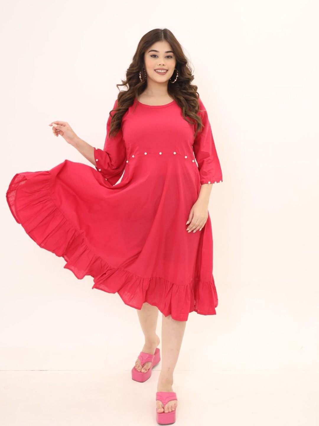 Swadeshi Shringaar Women Pearl Cotton Fit & Flare Dress