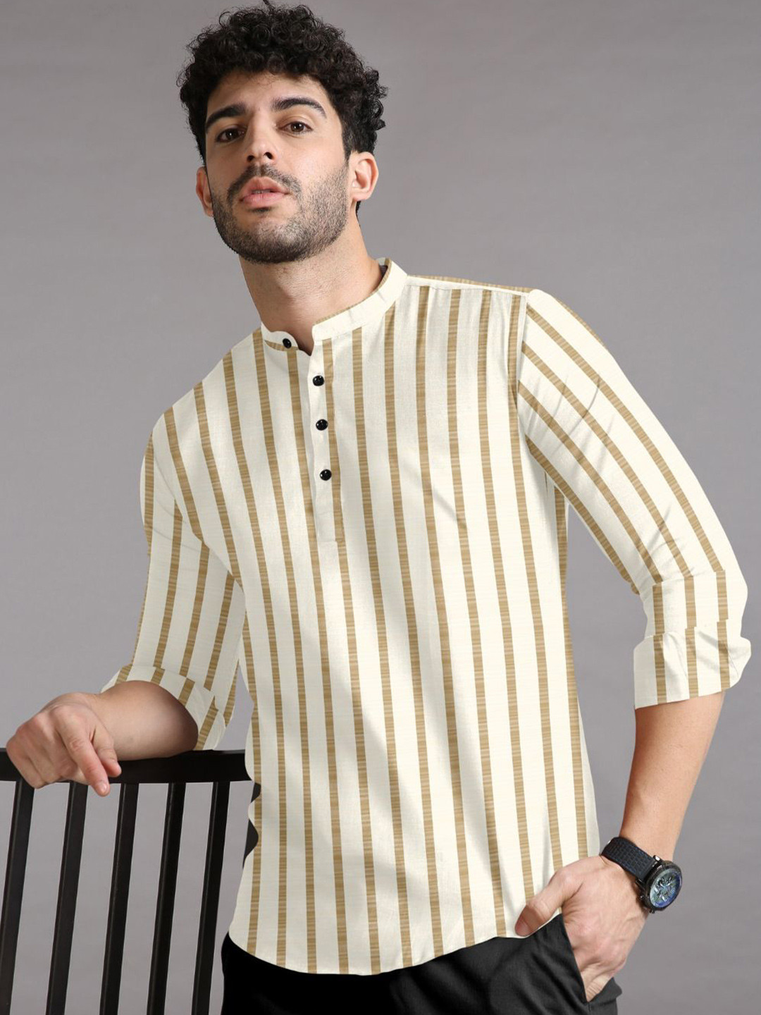 Cotton Folk Men Classic Pinstripes Striped Casual Shirt