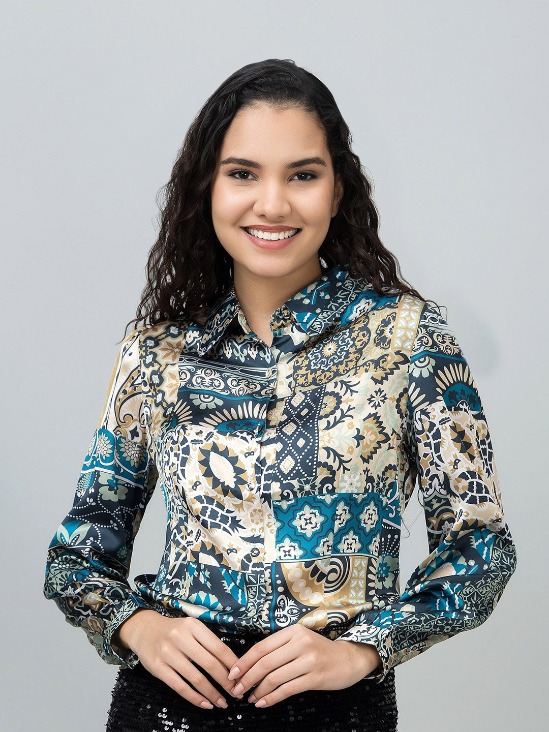 PURYS Women Standard Casual Satin Shirt