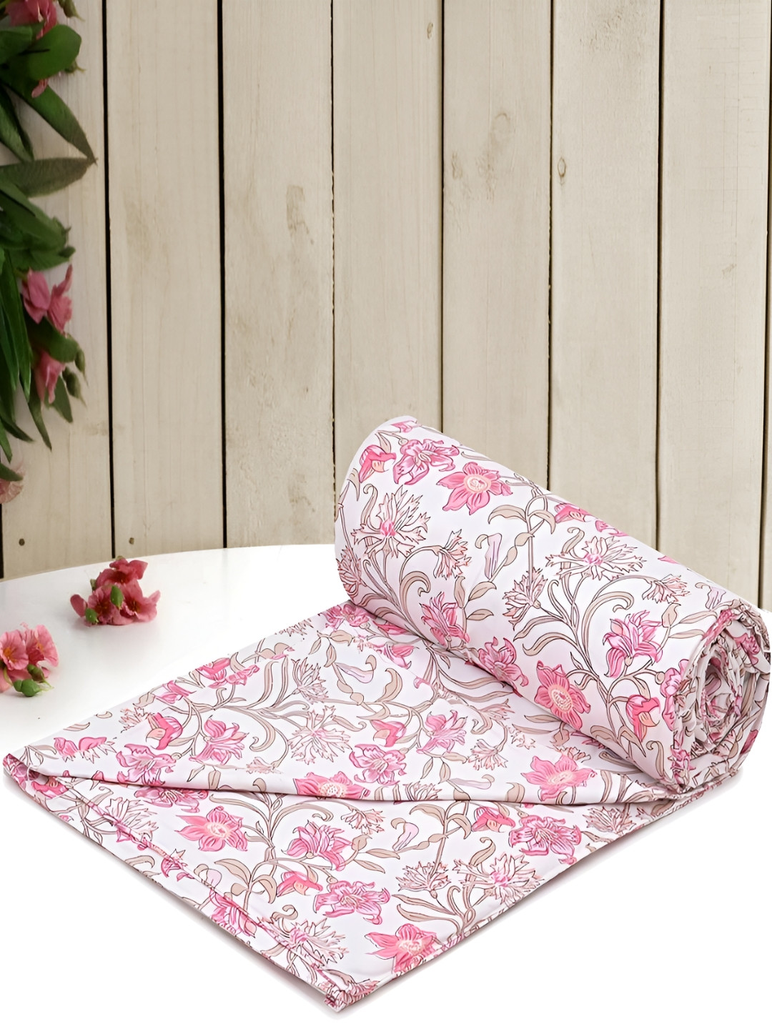 RRC Pink & White Floral Printed Microfiber Cotton Double Duvet Cover-  2.28 m X 2.54 m