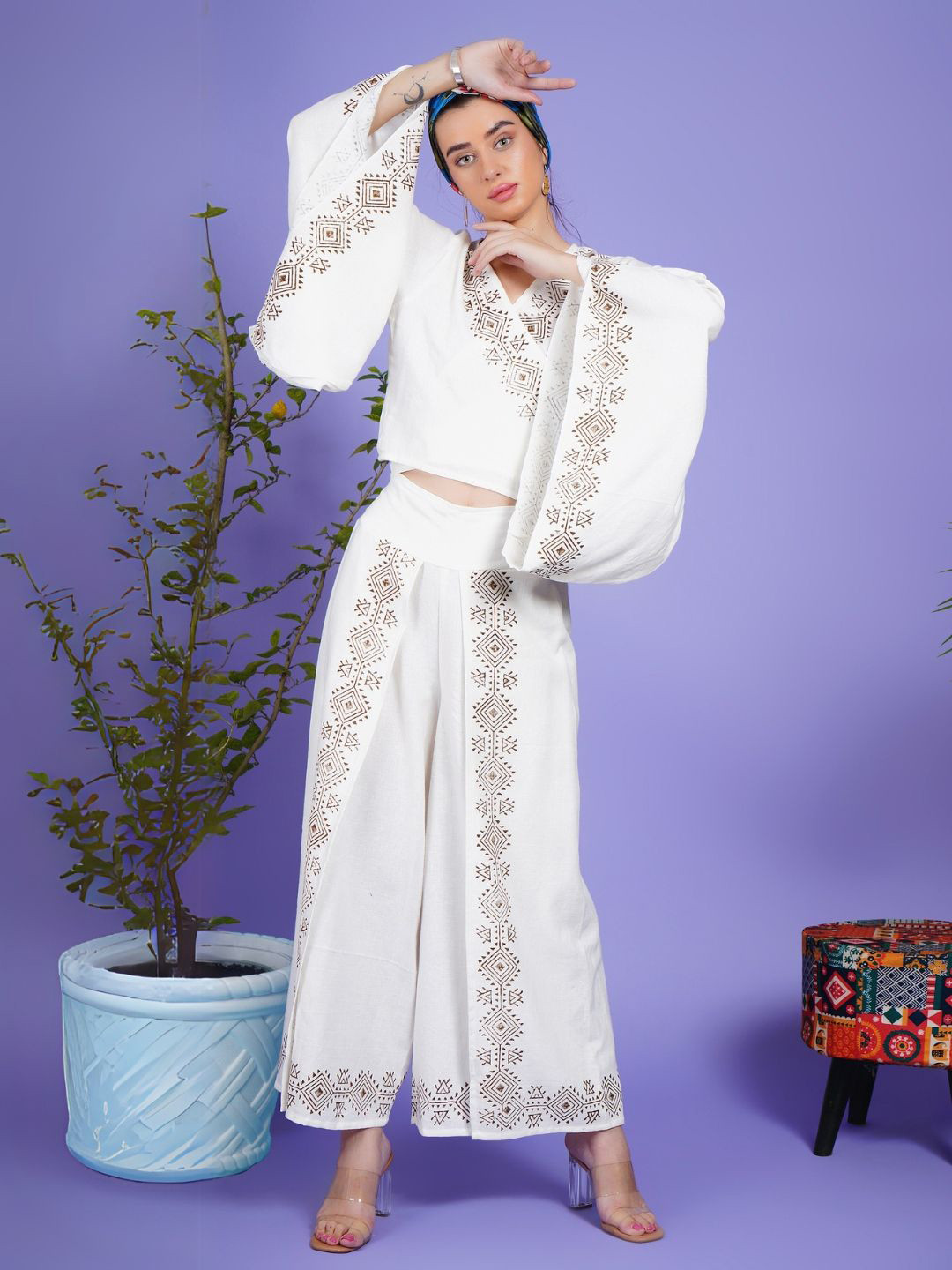 Boholyfe Printed Khadi Cotton Top With Palazzo