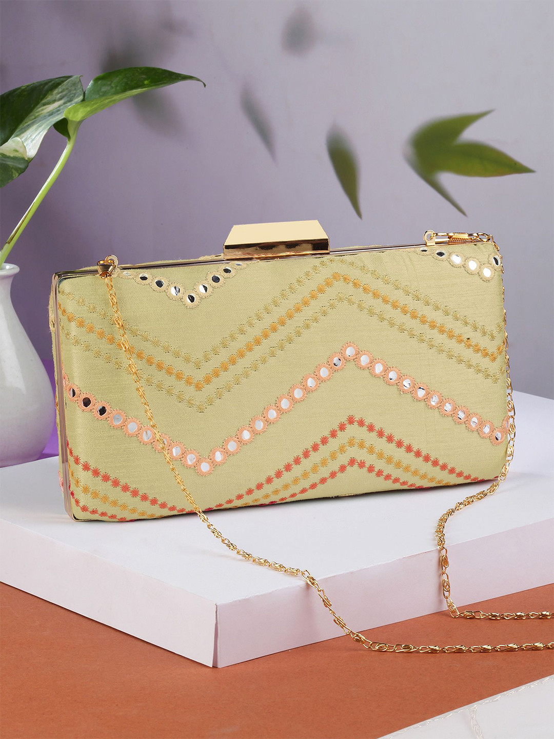 Bohey by KARATCART Embroidered Box Clutch