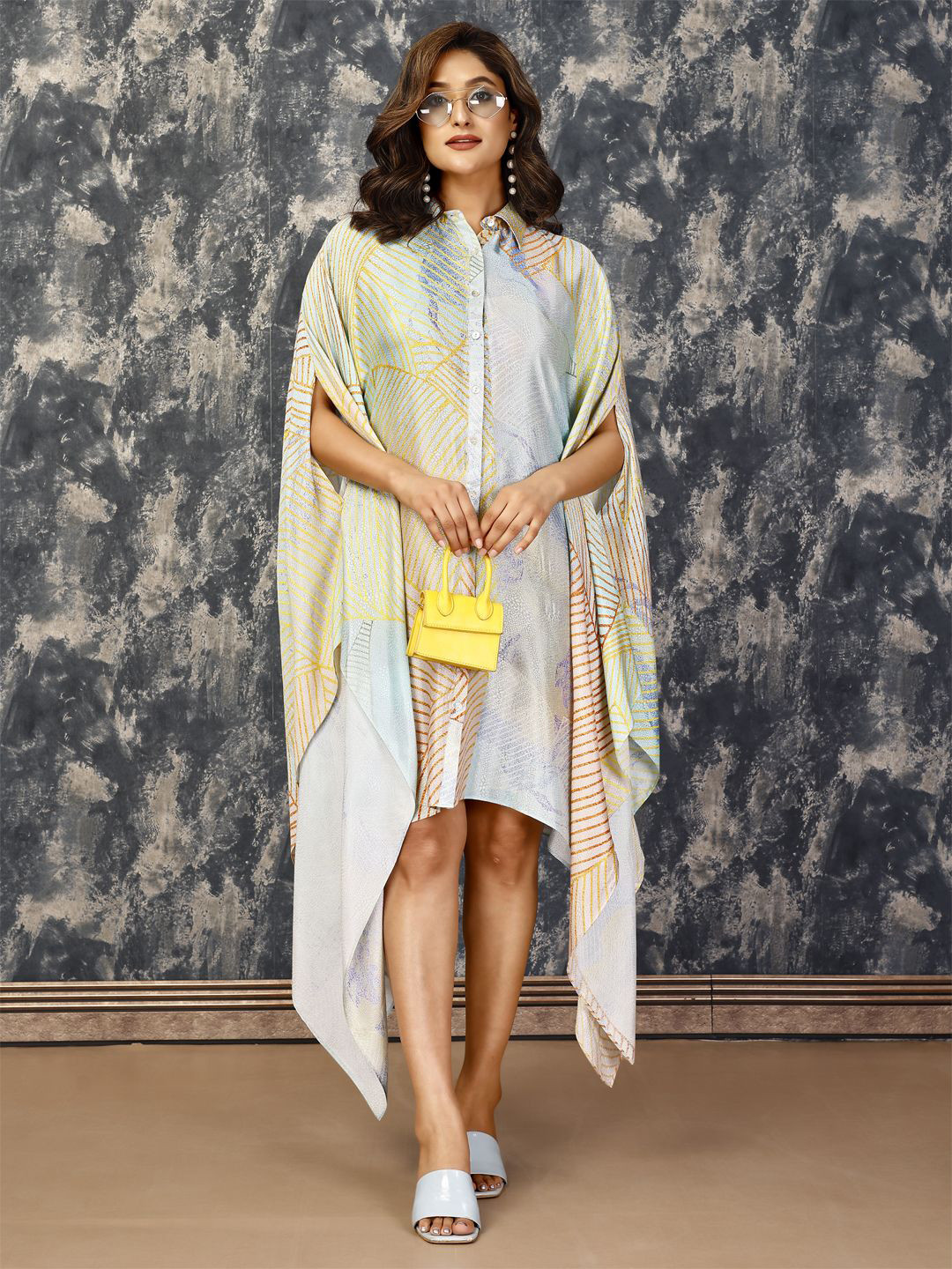 Komarri U Women Printed Mandarin Collar Slit Sleeves Kaftan Dress