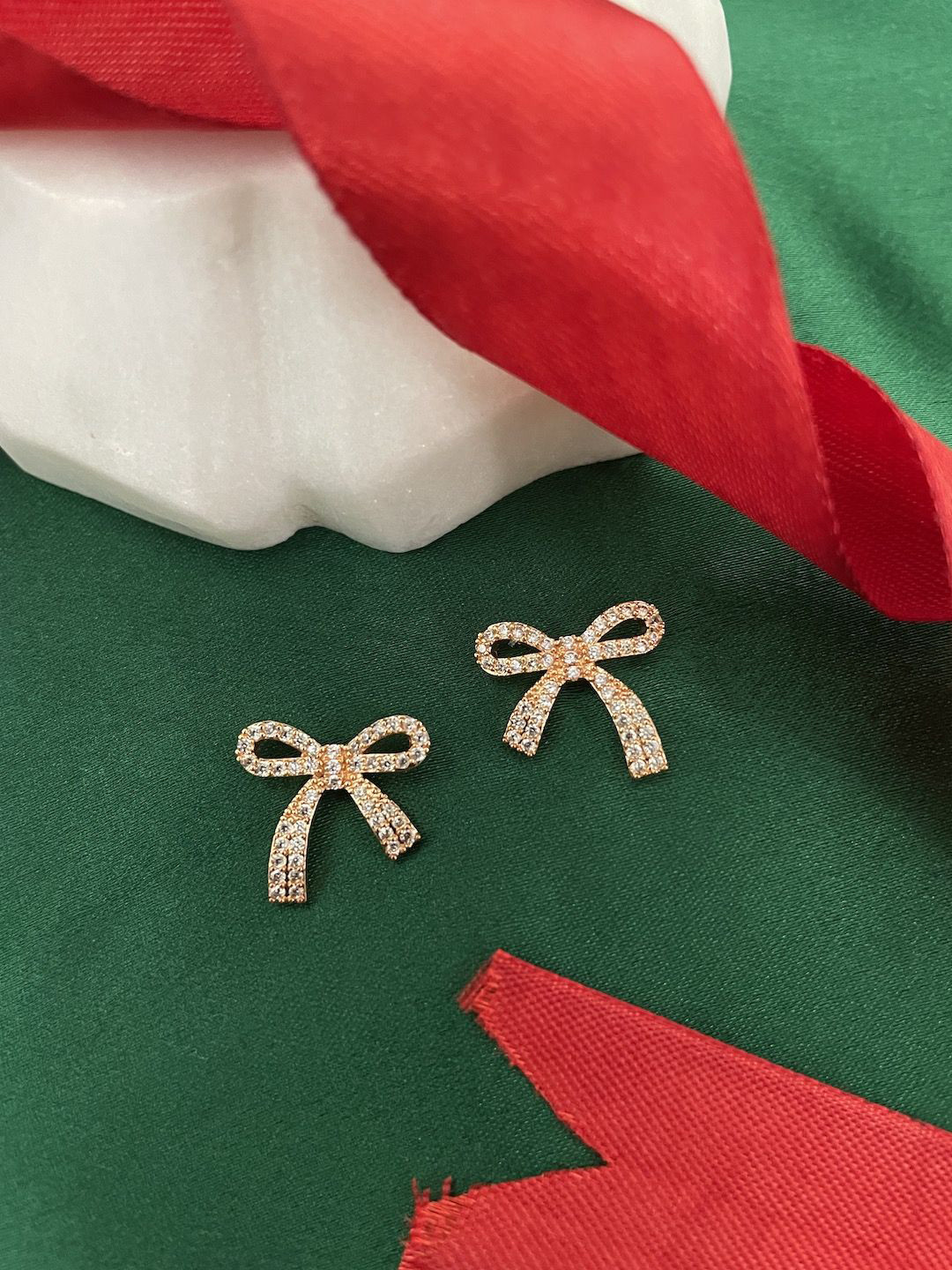 Digital Dress Room Gold Plated AD Studded Bow Shaped Studs Earrings