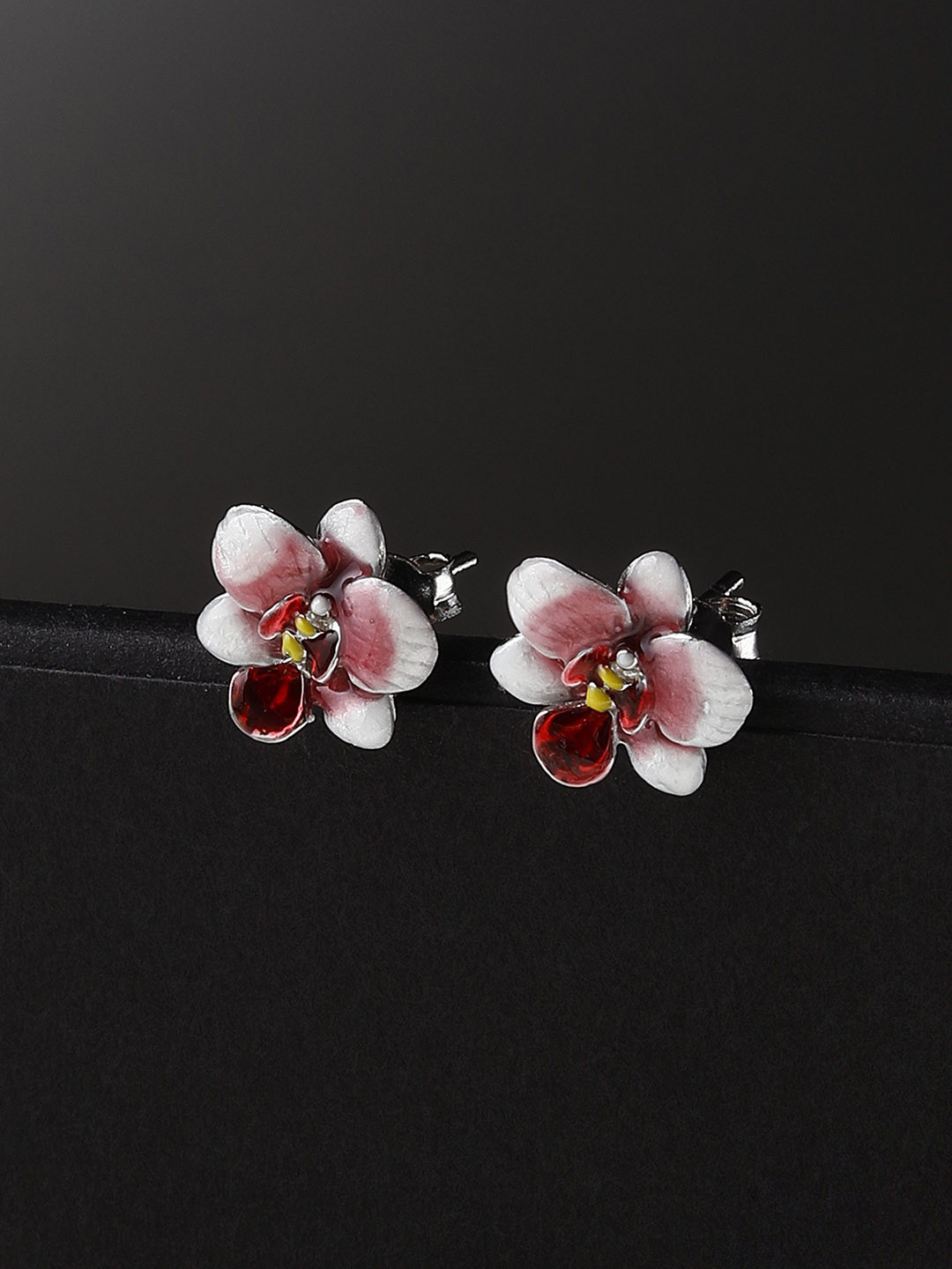 DIAVO Rhodium Plated 925 Sterling Silver Enameled Contemporary Drop Earrings