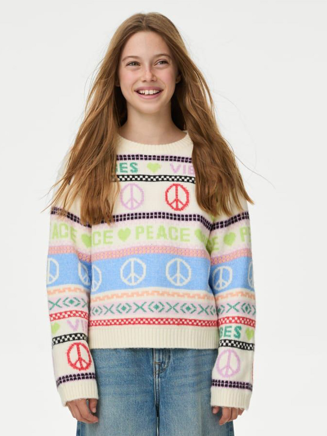 Marks & Spencer Girls Fair Isle Peace Printed Pullover
