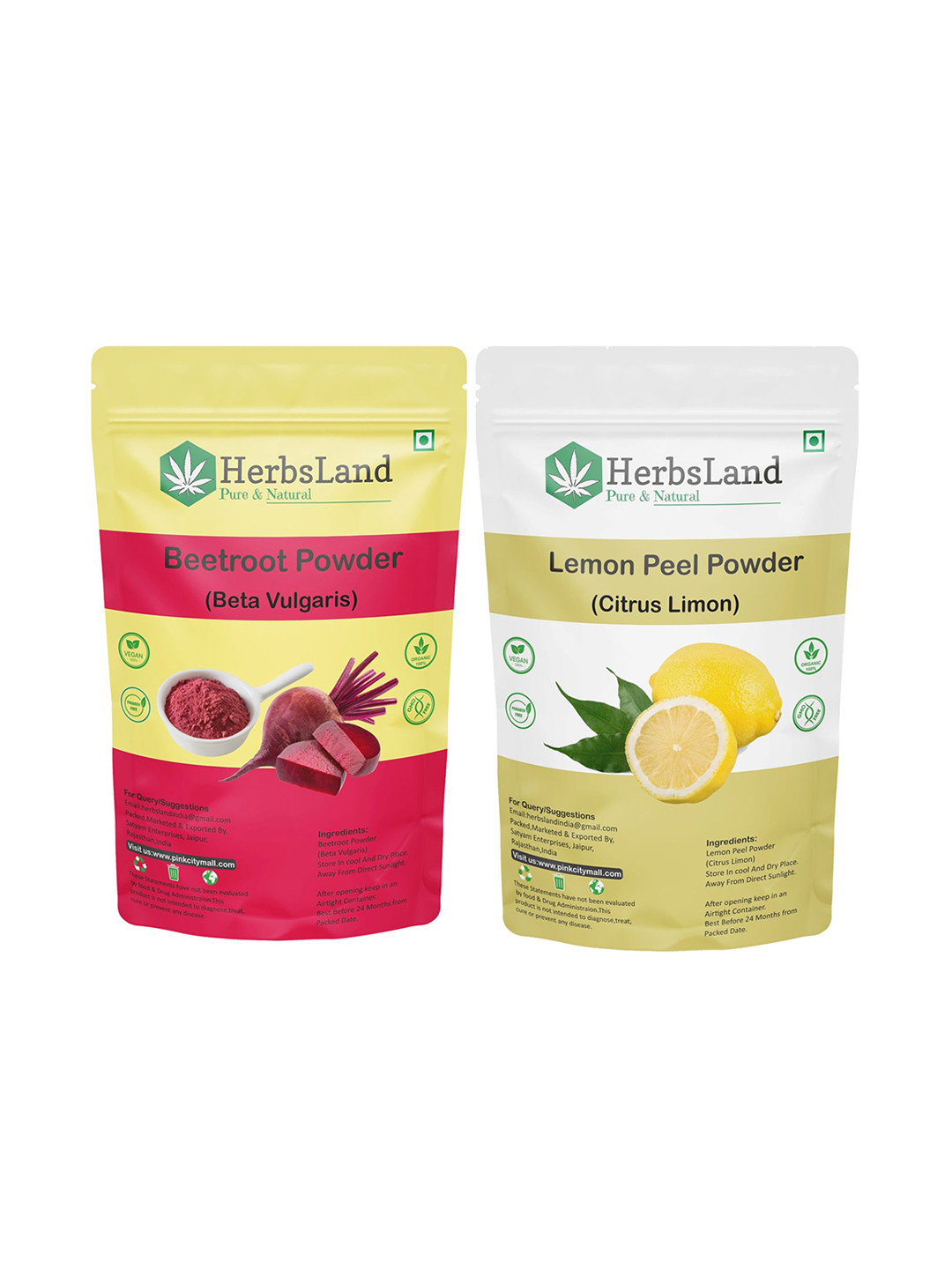 HerbsLand Set Of 2 Pure & Natural Beetroot & Lemon Peel Face Pack Powder - 100 g Each