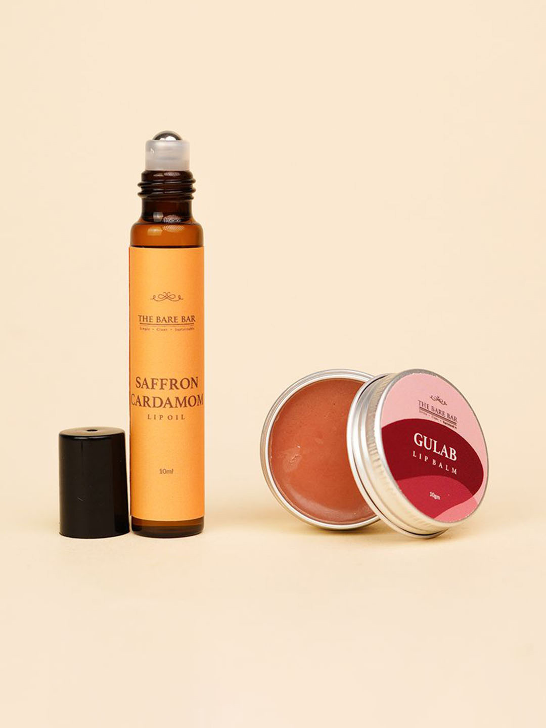 The Bare Bar Set Of 2 Gulab Lip Balm & Saffron Cardamom Lip Oil - 10 g Each