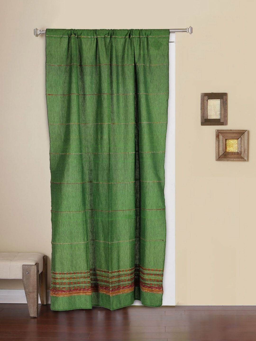 ArtEastri Green Embroidered Cotton Door Curtains