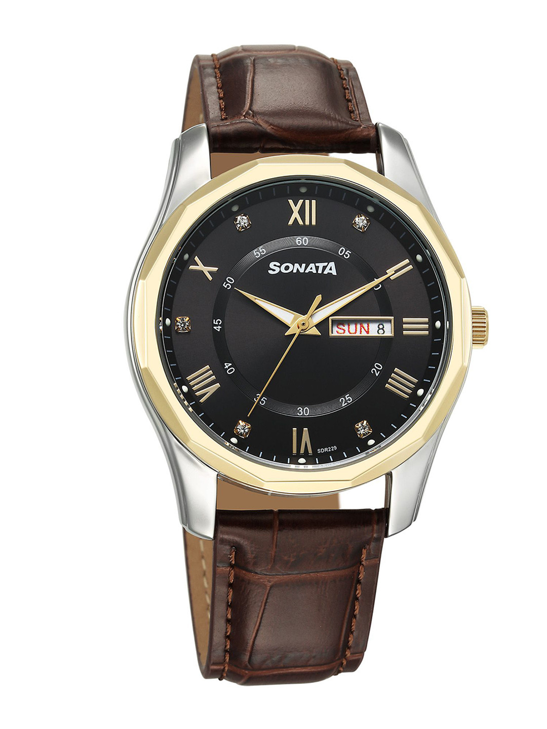 Sonata Men Dial & Leather Straps Analogue Watch 77159BL01