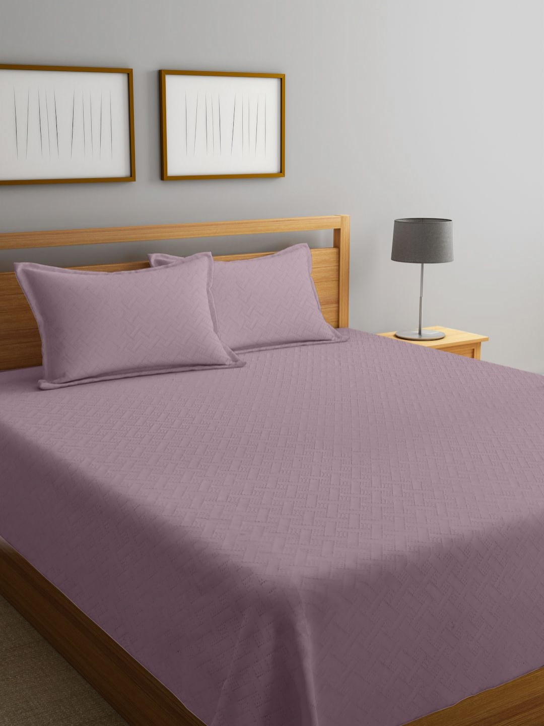 SOKNACK Purple Quilted Double Queen Bed Cover With Pillow Covers - 2.28 x 2.54 m