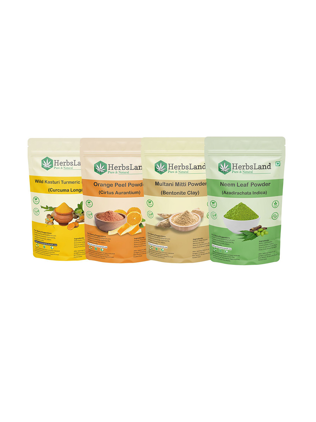 HerbsLand Set Of 4 100% Pure & Natural Neem & Orange Peel Facepack Powder-100 g Each