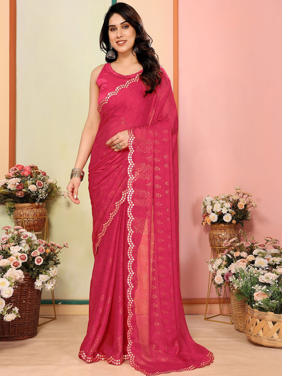 CATCHY FOREVER Floral Gotta Patti Saree