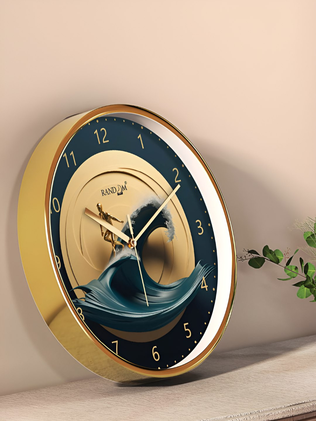 RANDOM Teal & Gold Analogue Contemporary Wall Clock 30cm
