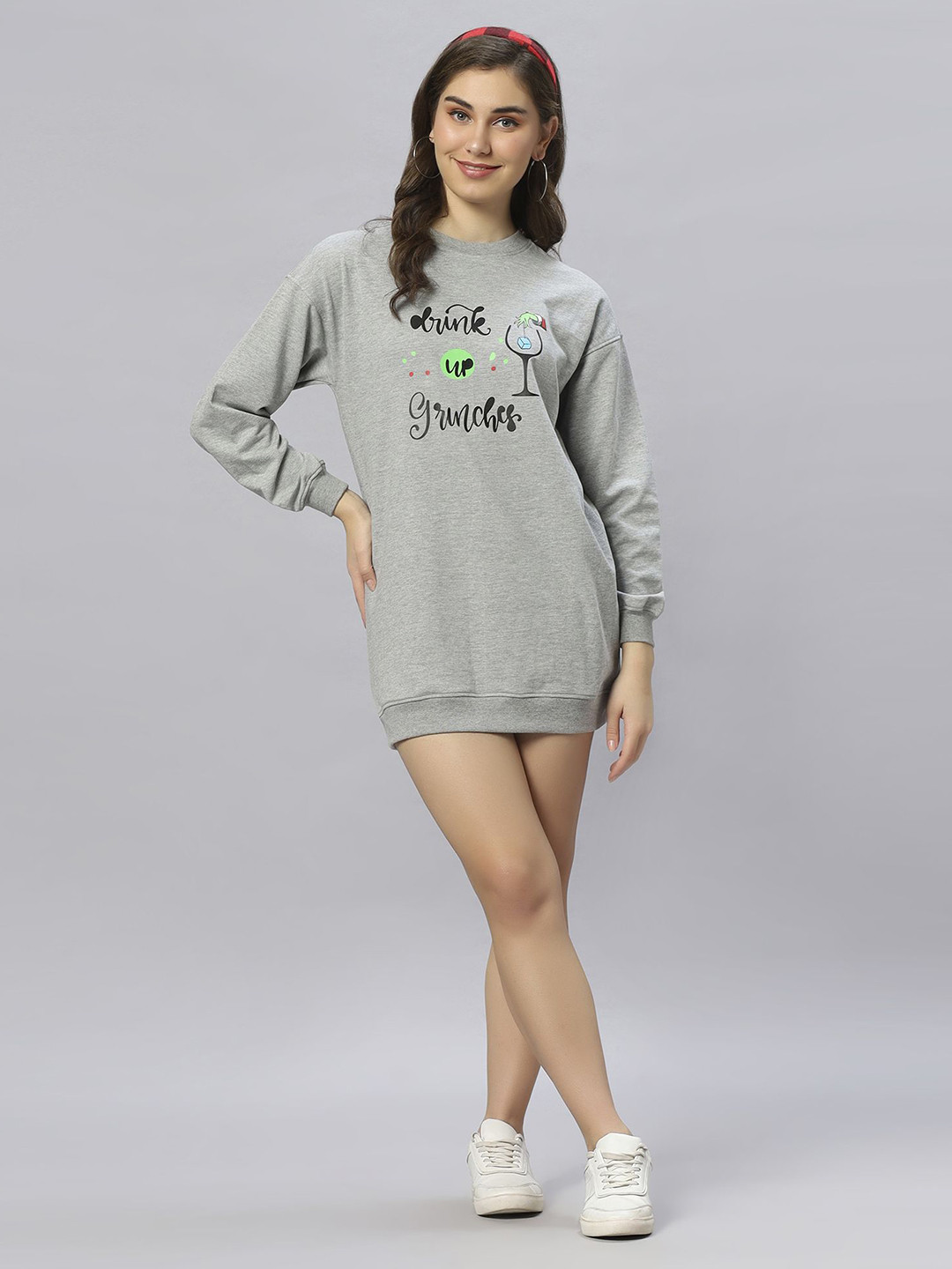 Ashtag Women Round Neck T-shirt Long Sleeves Mini Dress