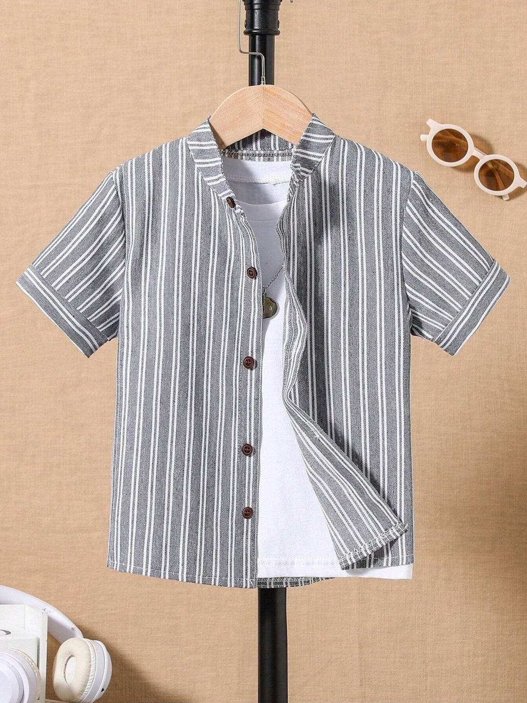 BAESD Boys Standard Opaque Striped Casual Shirt