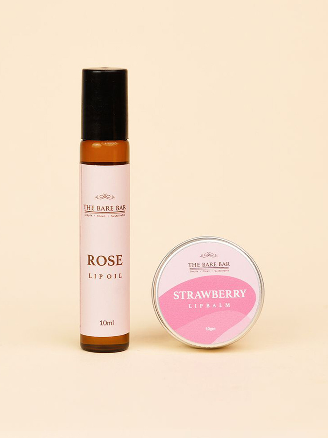 The Bare Bar Set Of 2 Strawberry Lip Balm & Rose Lip Oil - 10 g Each