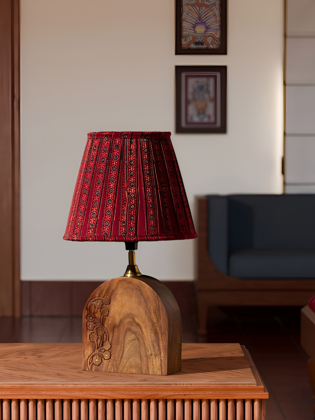 Eyaas Wooden Brass Inlay Arch Shaped Table Lamp Base