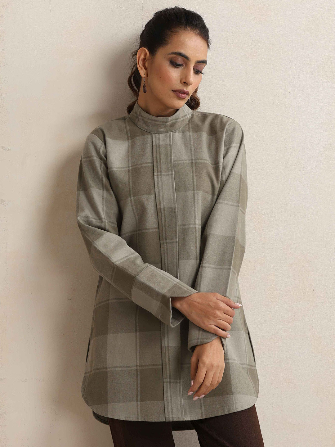 trueBrowns Check High Neck Winter Top