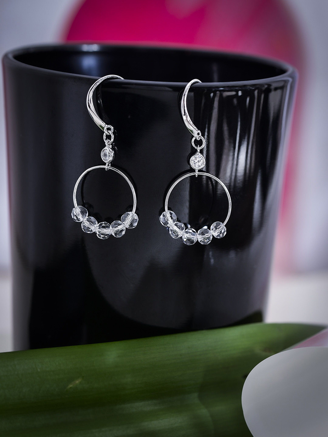 DIAVO Women Rhodium Plate Silver Toned Drop Earrings