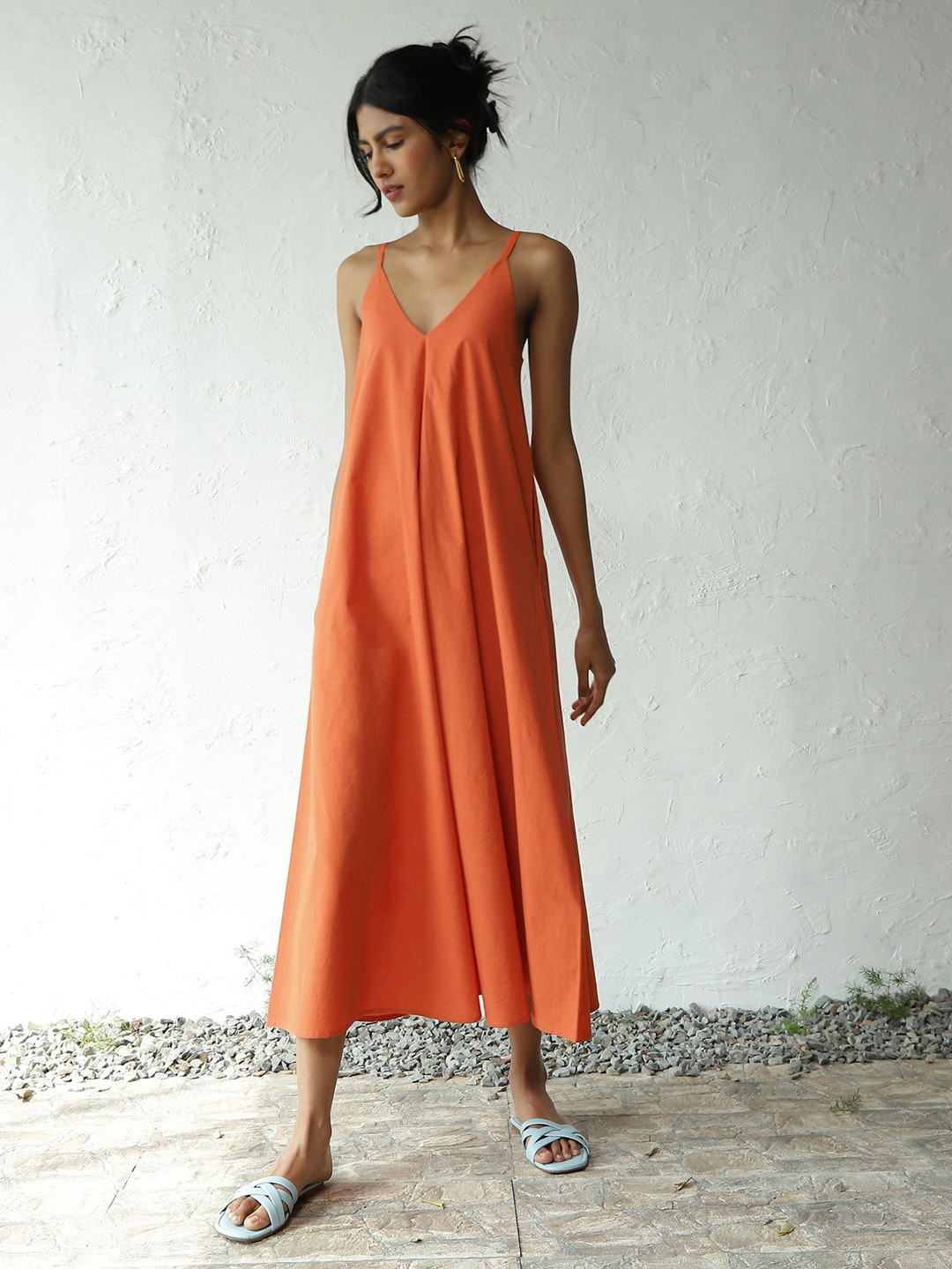 Canoopi Women Shoulder Straps Cotton A-Line Midi Dress