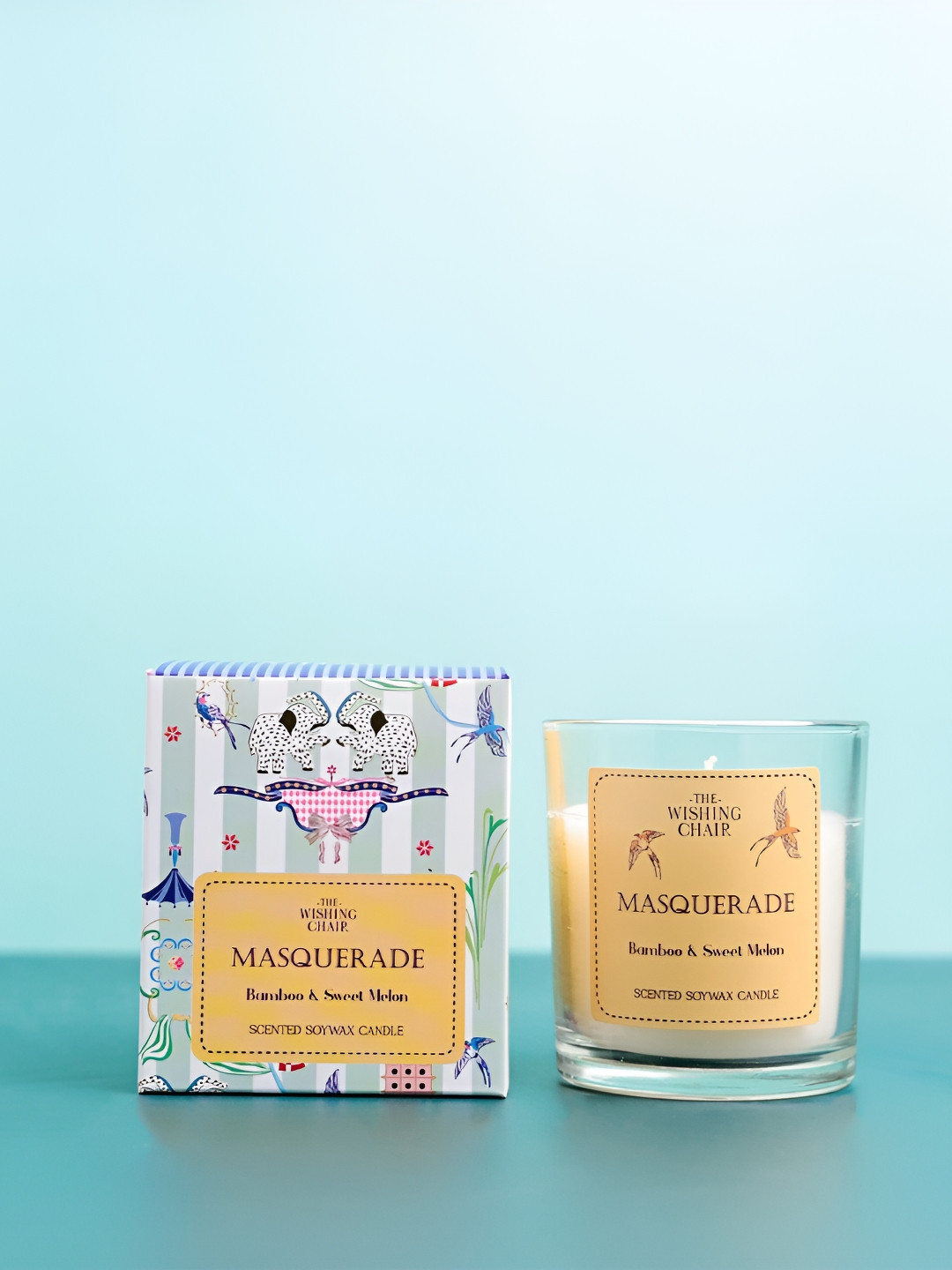 The Wishing Chair Masquerade Bamboo and Sweet Melon Solid Geometric Regular Jar Candles