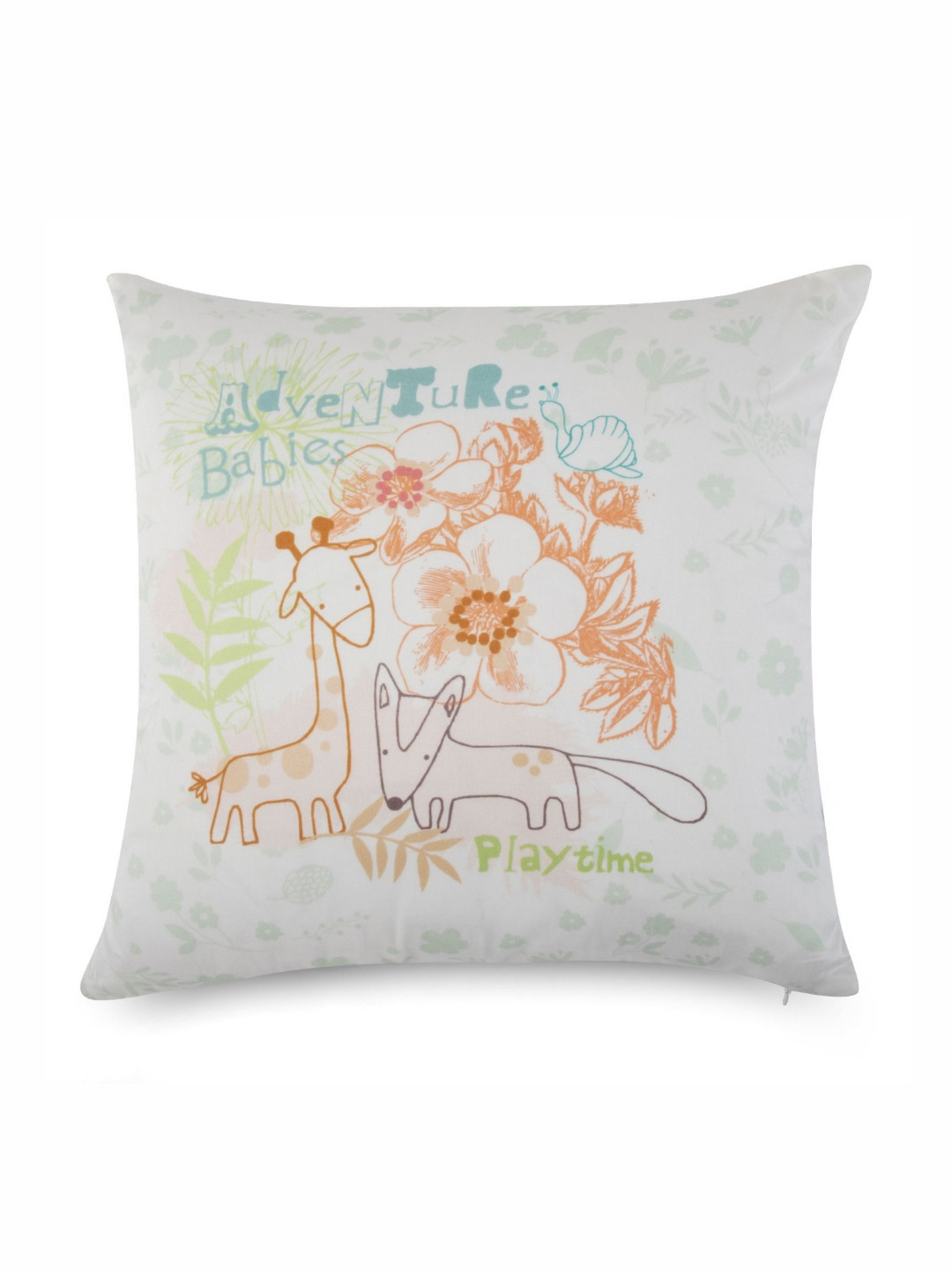 WAXWINGO White & Green Cartoon Characters Printed Square Cushion Covers