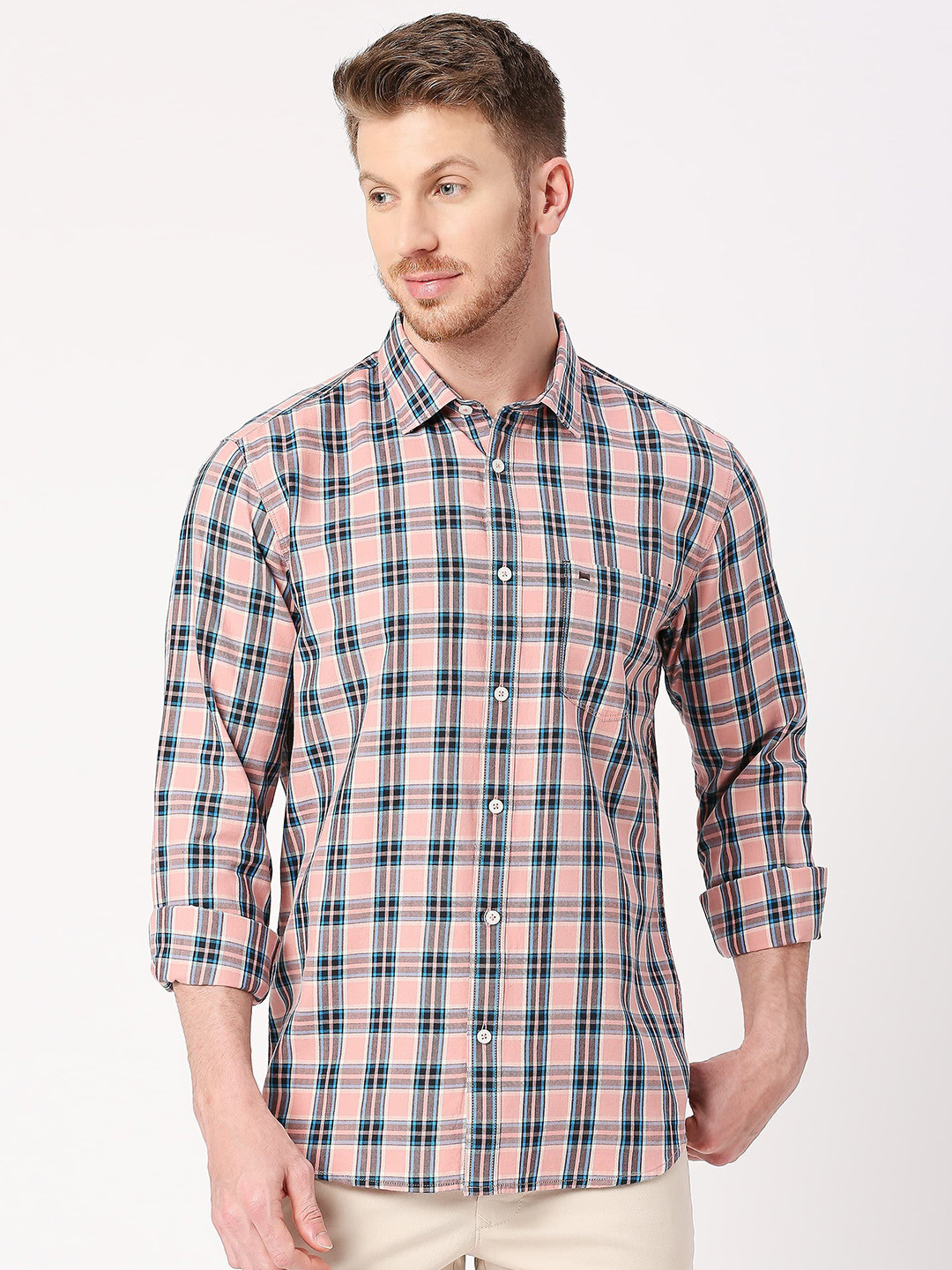 Basics Men Slim Fit Shepherd Checks Opaque Checked Casual Shirt