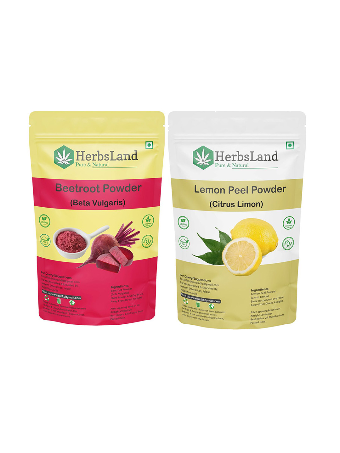 HerbsLand Set Of 2 Beetroot & Lemon Peel Powder Face Pack - 150 g Each