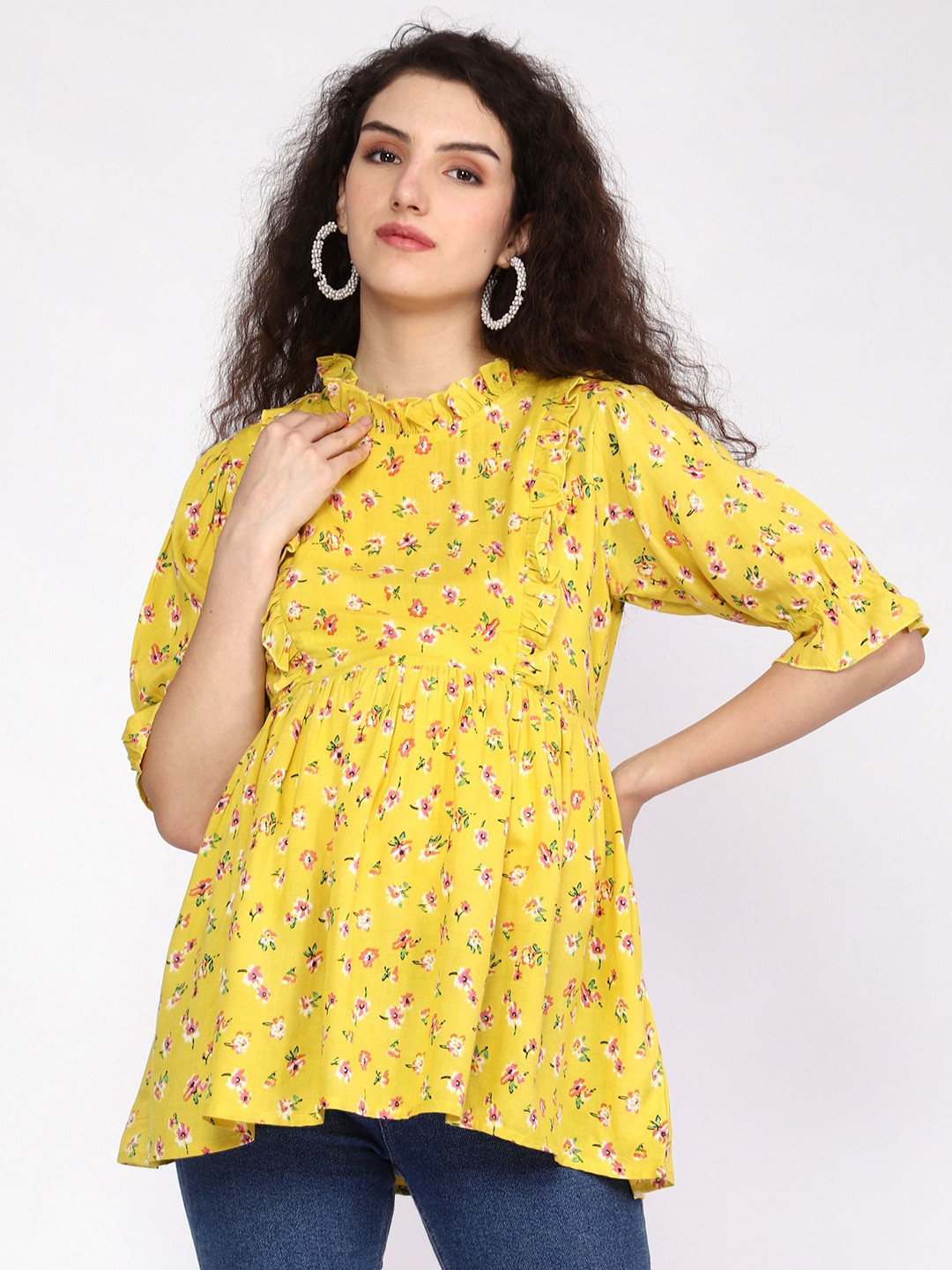 GMI Women Floral Printed Maternity Flared Sleeve Top