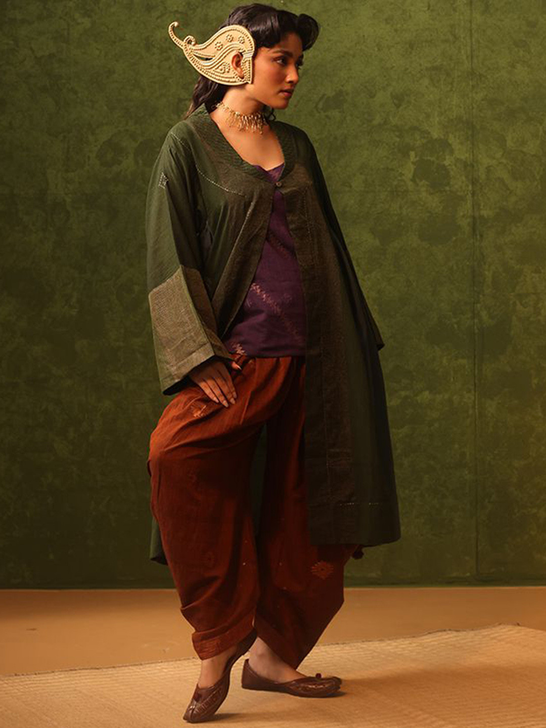 Bhomra Woven Design Cotton TR & Dhoti With Shrug