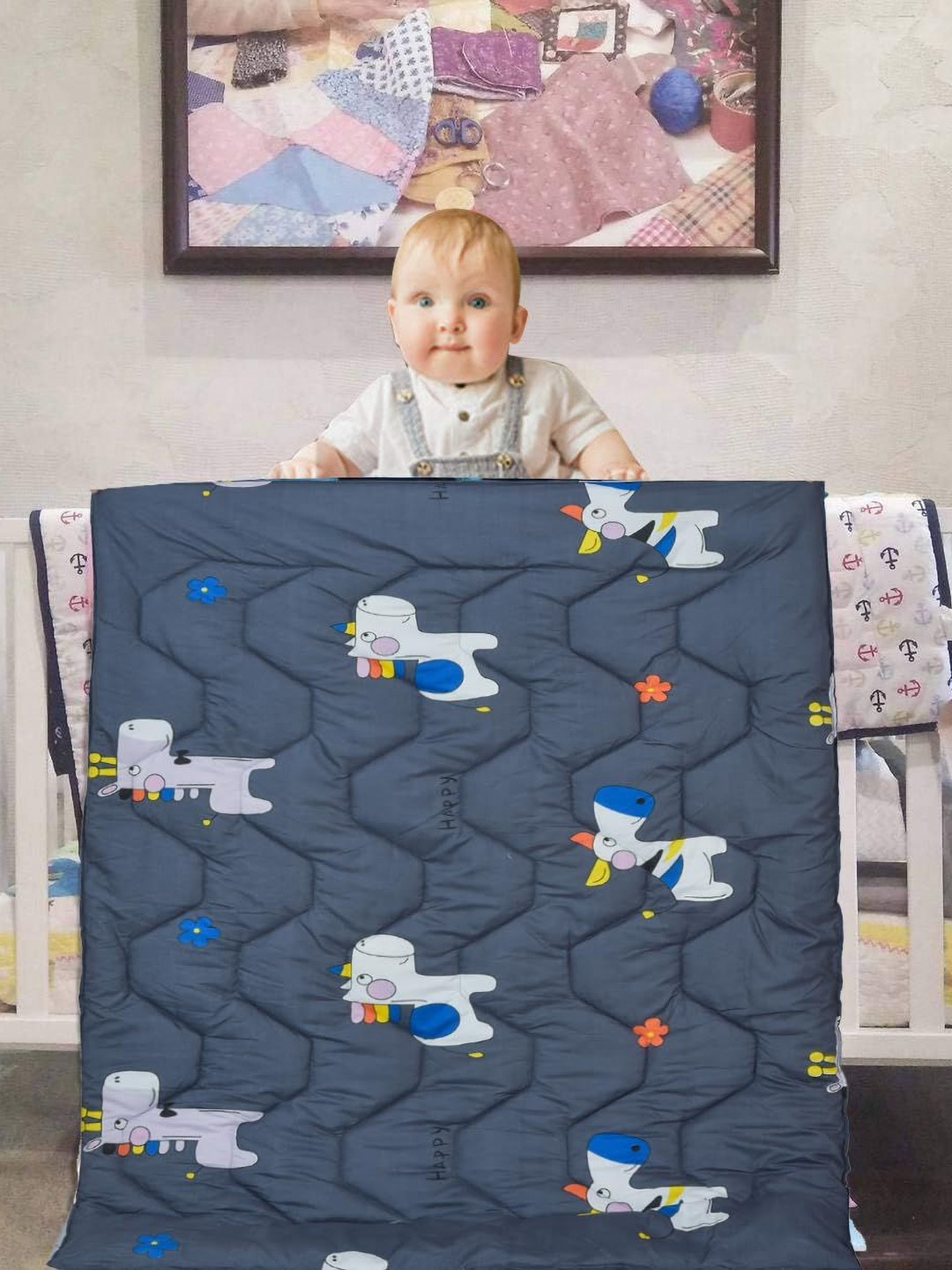 Aura Black Cartoon Characters Mild Winter Microfiber Cotton 150 GSM Single Bed Comforter