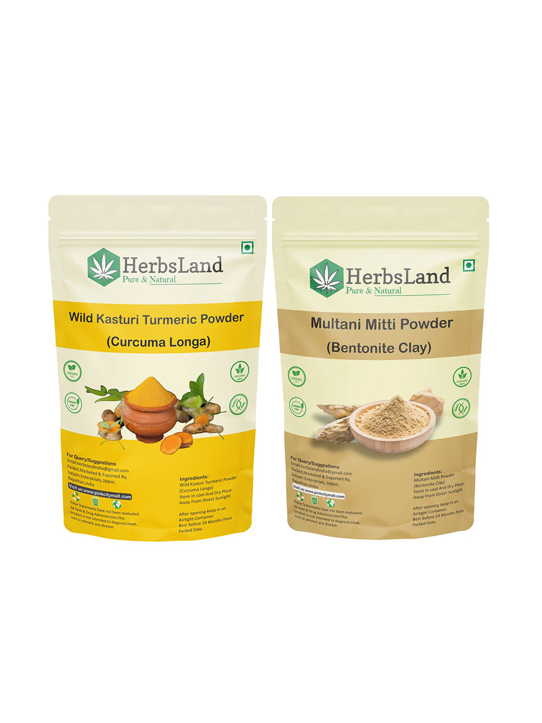 HerbsLand Set Of 2 Wild Turmeric & Multani Mitti Face Pack Powder - 100 g Each