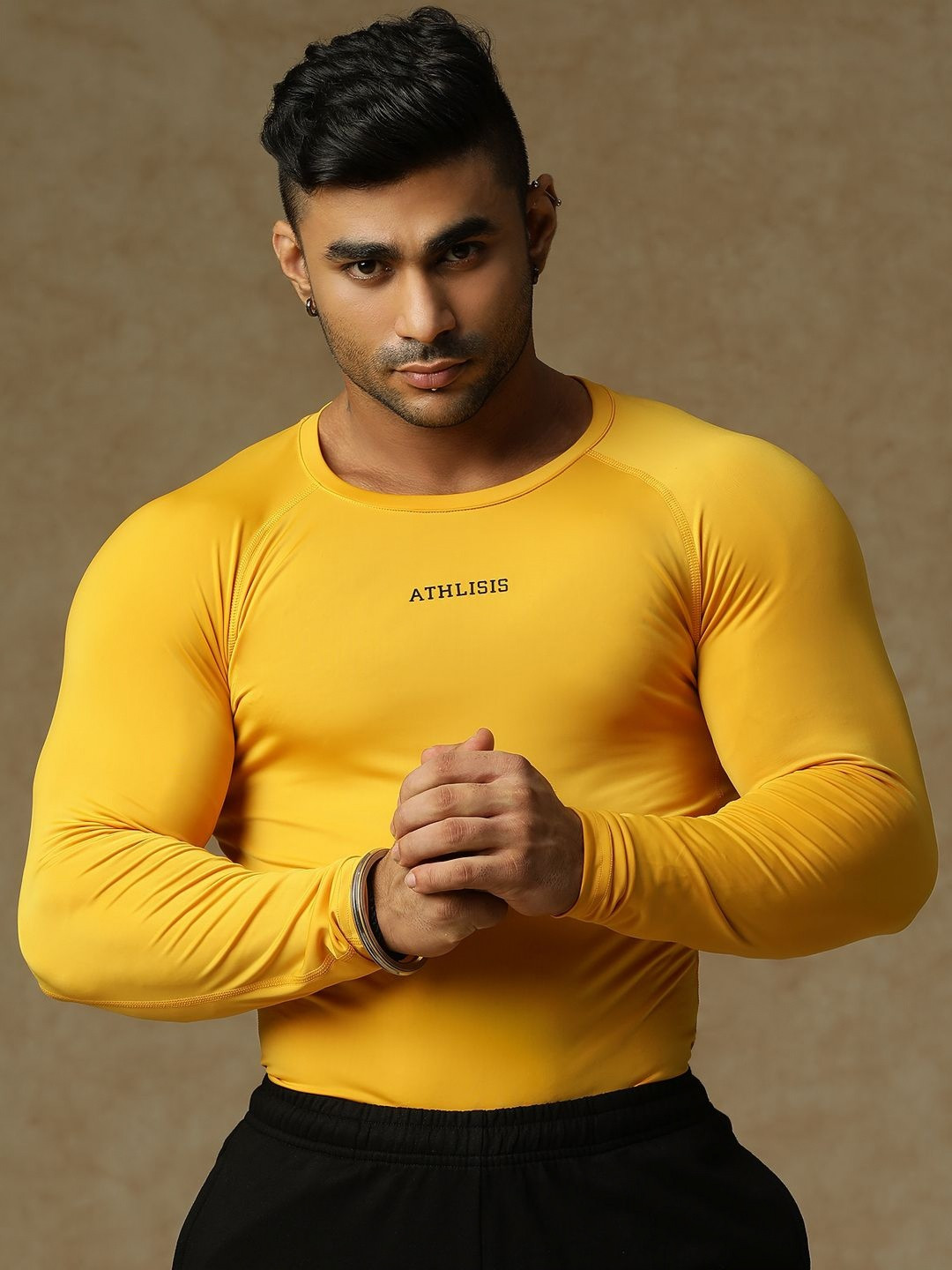 ATHLISIS Men Typography Anti Odour Raw Edge Compression T-shirt