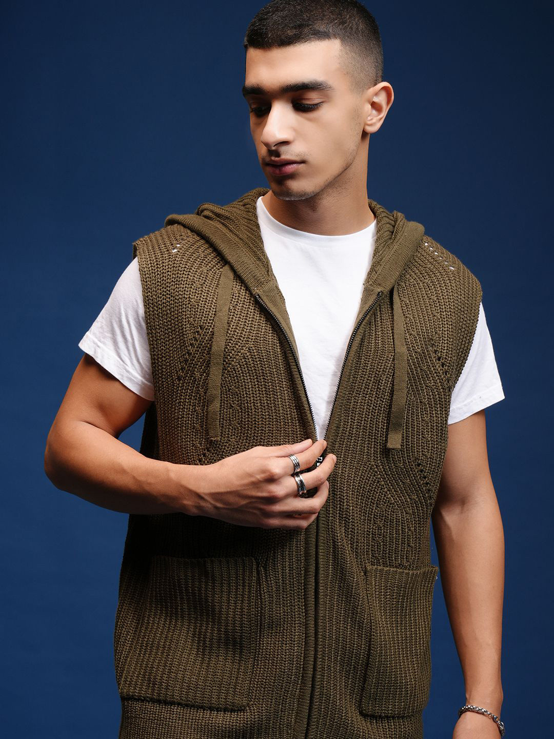 HIGHLANDER Men Cable Knit Hooded Zipped Cardigan Sweater