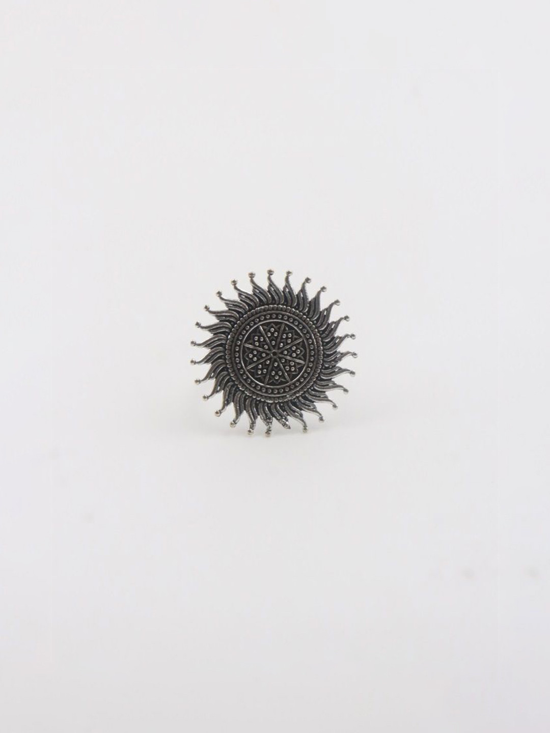 NAMAN ARTS Silver-Plated Oxidised Adjustable Finger Ring