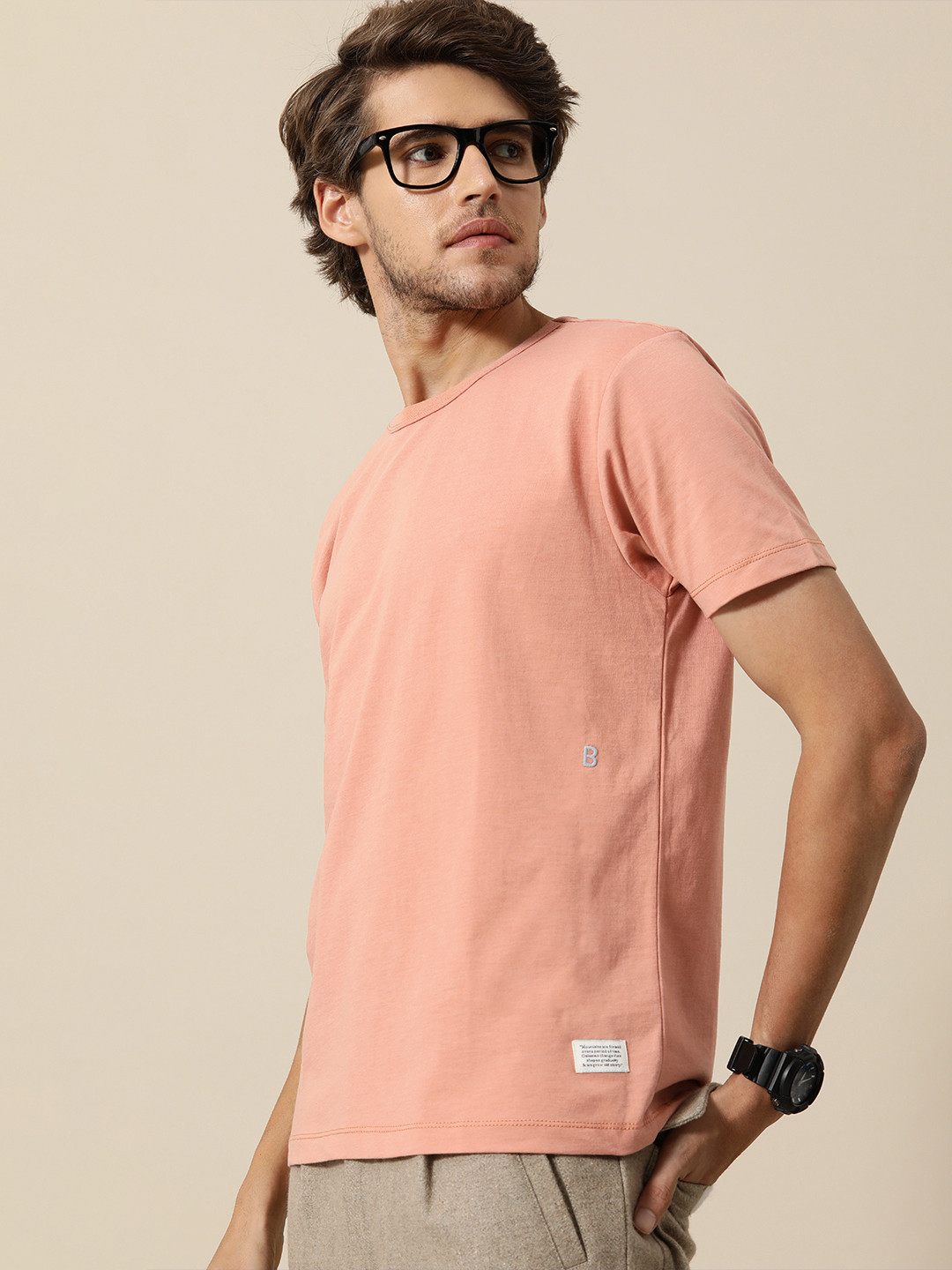 Mr Bowerbird Men Dusty Pink Tailored Fit T-shirt