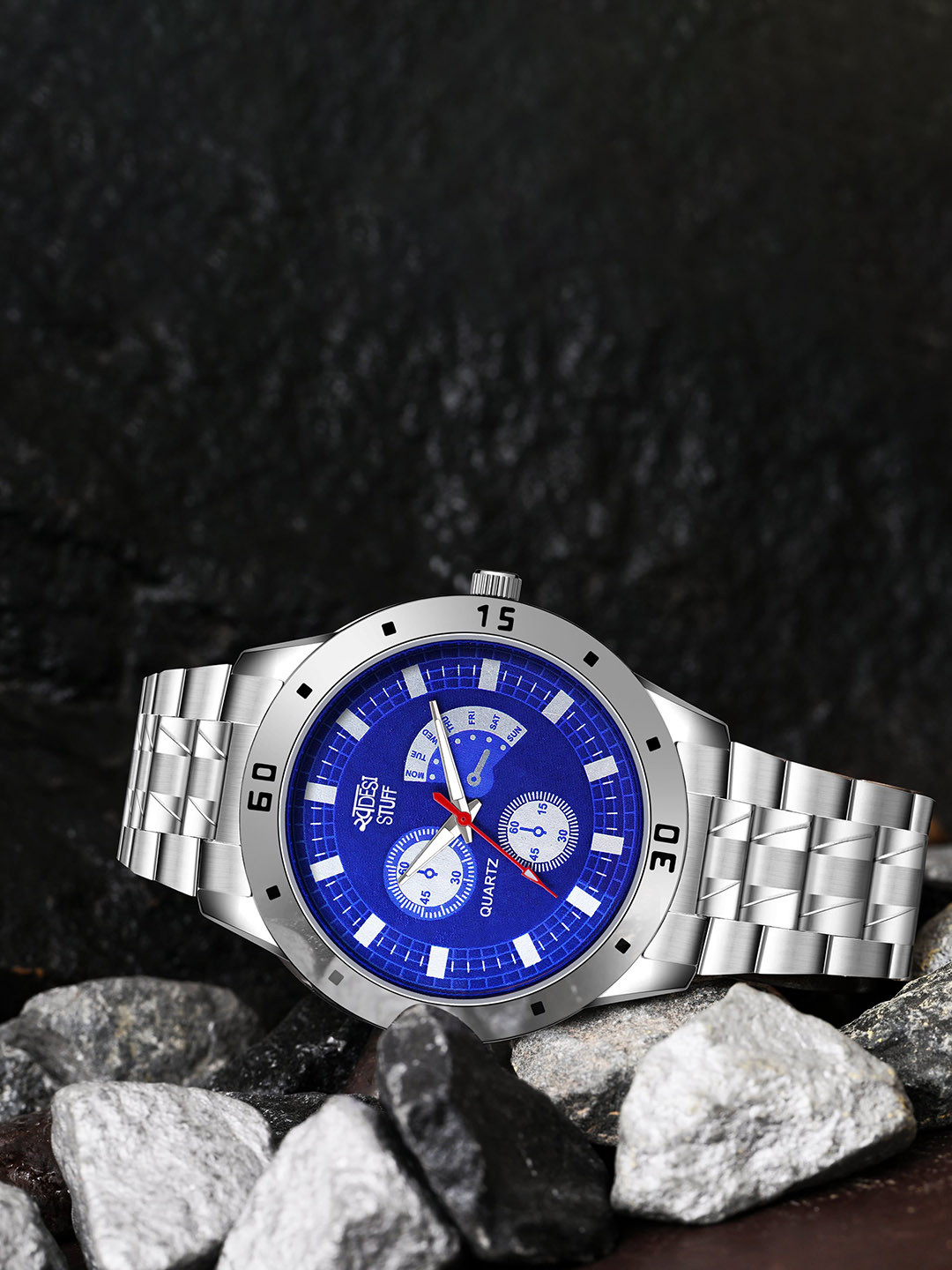 SWADESI STUFF Men Dial & Wrap Around Straps lAnalogue Watch AVEO BLACK BLUE SILVER