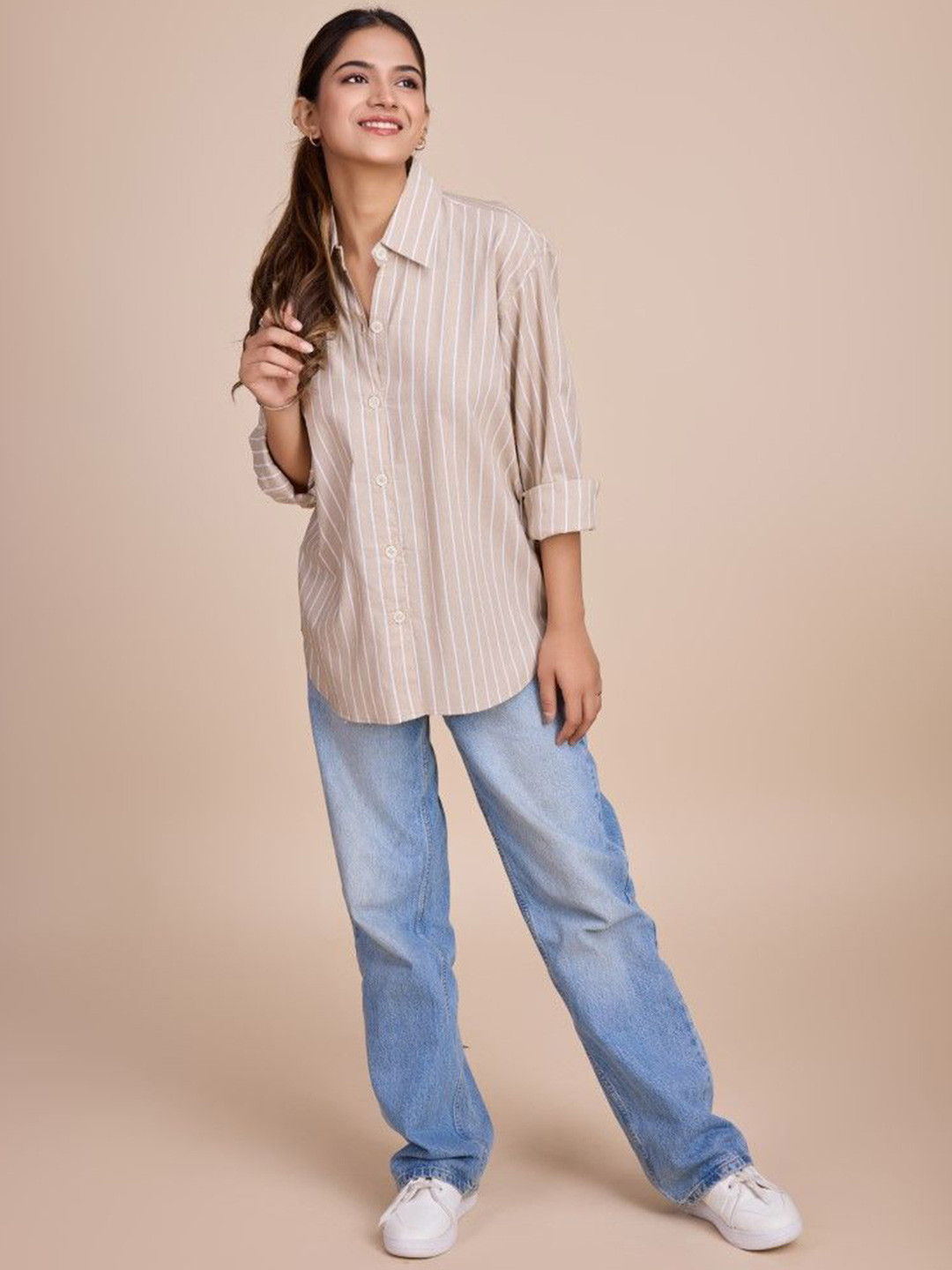 HOUSE OF MIRA Women Classic Opaque Striped Casual Oversized Shirt