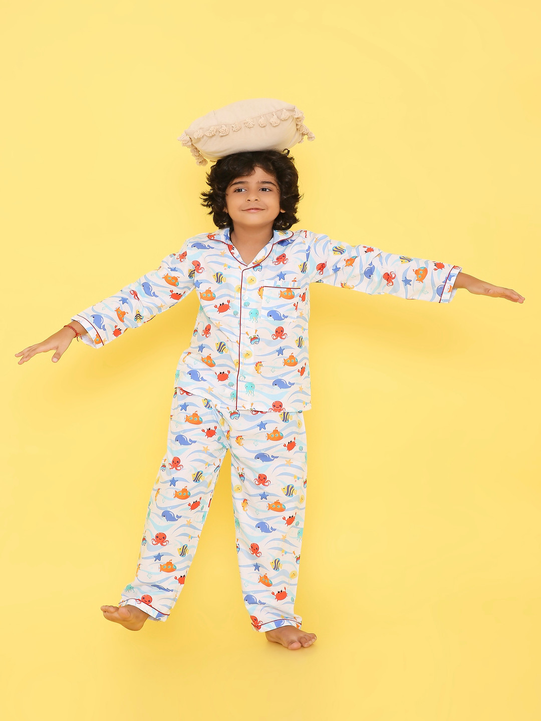 Knitting Doodles Kids Pure Cotton Graphic Printed Night suit