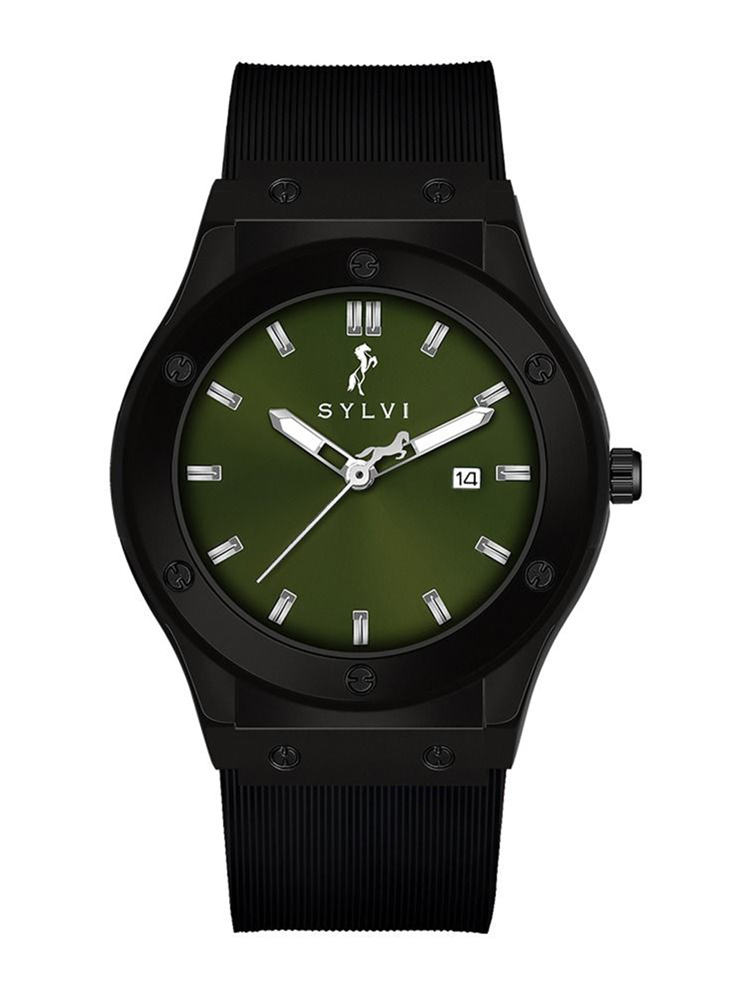 Sylvi Men Patterned Dial & Straps Analogue Multi Function Watch MTIC-Green-Black