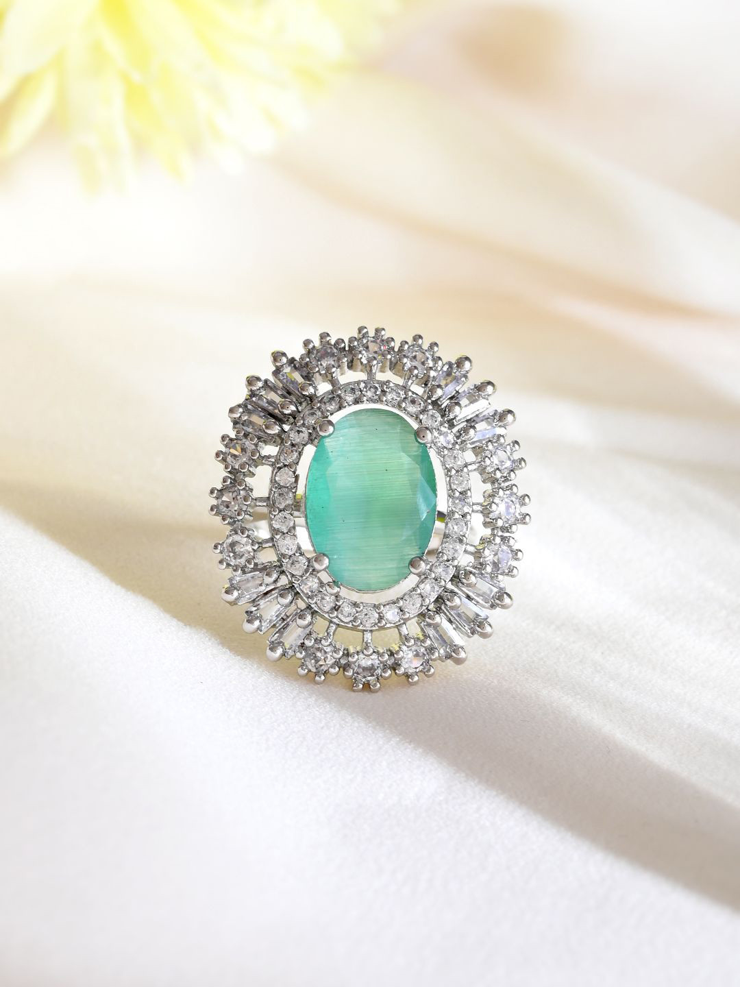 Silvermerc Designs Sliver-Plated American Diamond-Studded Circle Finger Ring