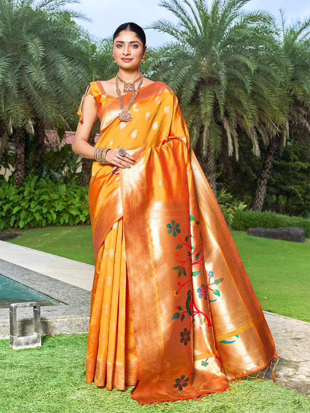 GARIYA Woven Design Zari Paithani Saree