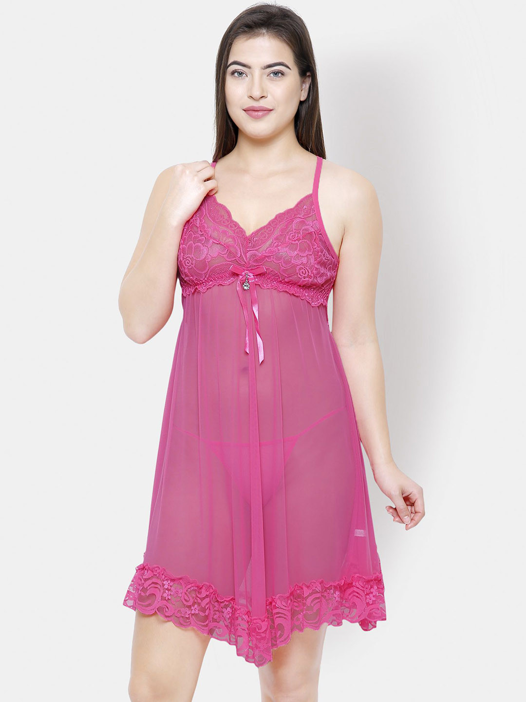 NOIRA Women Net Shoulder Straps Baby Doll Comes with brief