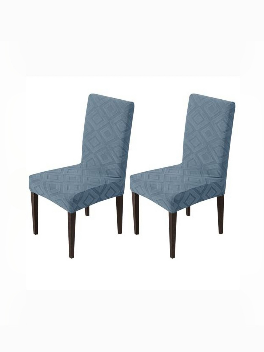 HOUSE OF QUIRK 2-Pcs Blue Patterned 220 GSM Jacquard Diamond Washable Chair Cover