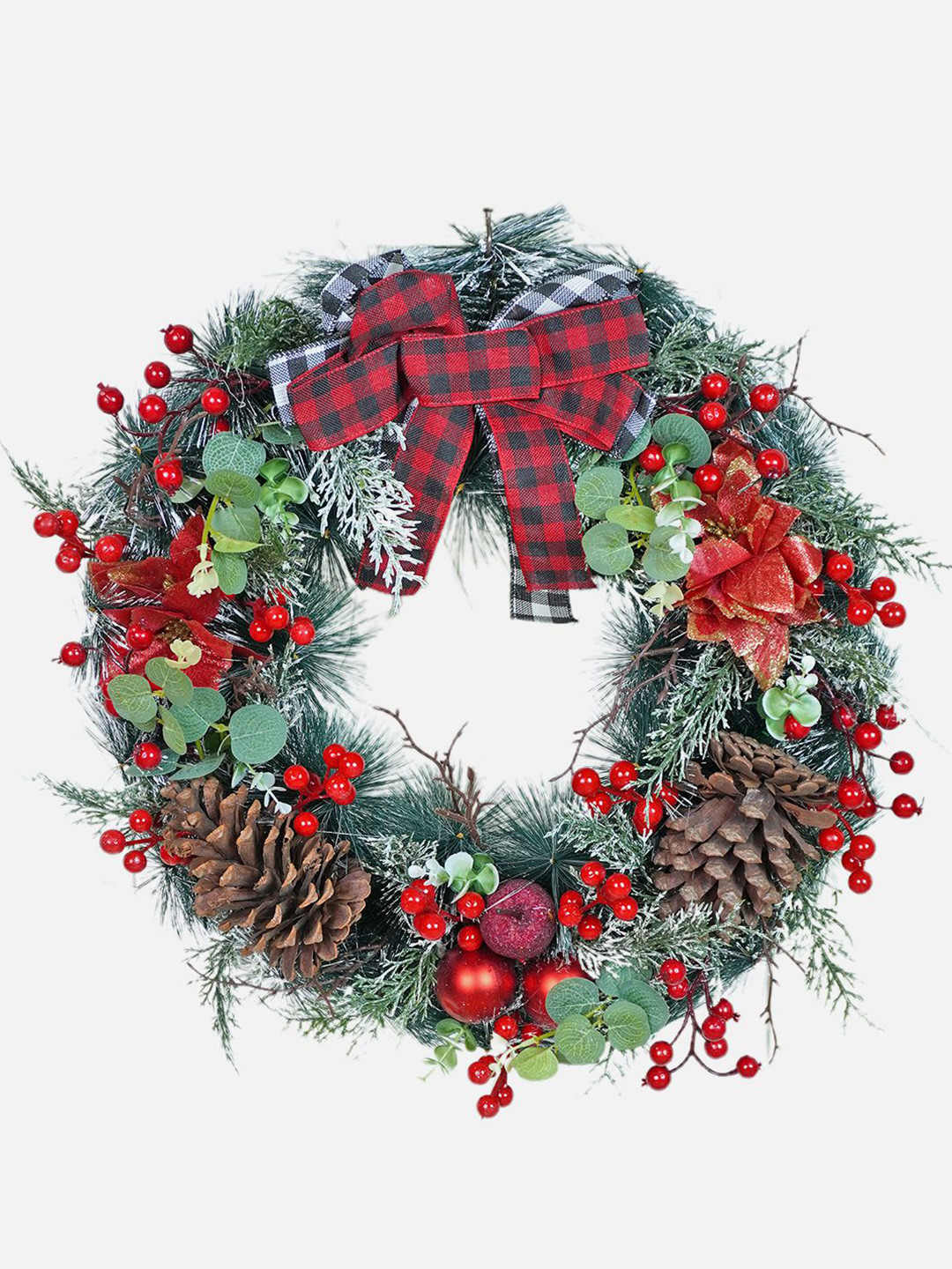 Little Surprise Box LLP Checkered Bow Bushy Christmas Wreath Festive Decor