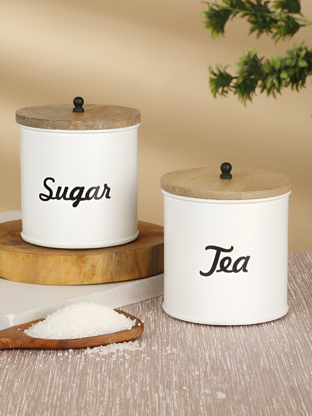 Modefe White Typography Stainless Steel Smooth Surface 2 Piece Flip Top Canister-800ml